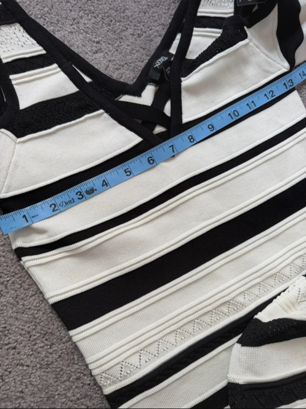 XOXO Black and White Striped Cold-Shoulder Midi Dress - Picture 7 of 9